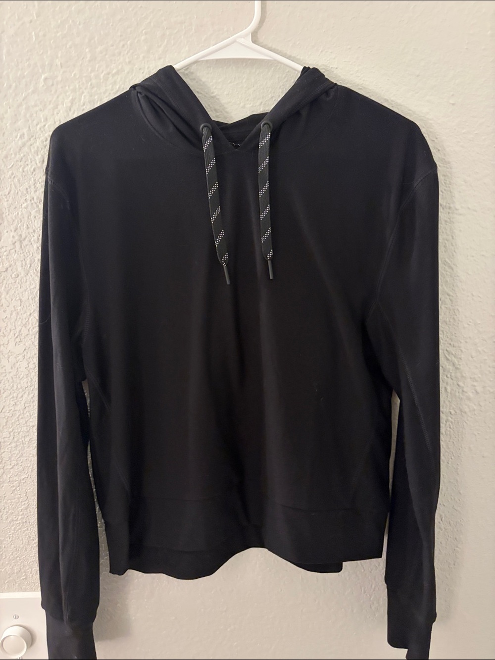 Women's Black Pullover Hoodie with Reflective Drawcords